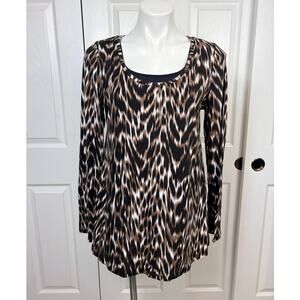 Miraclebody by Miraclesuit Top Animal Print Blouse Size M Long Sleeve Brown